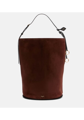 Alaia Hip Large leather-trimmed suede bucket bag