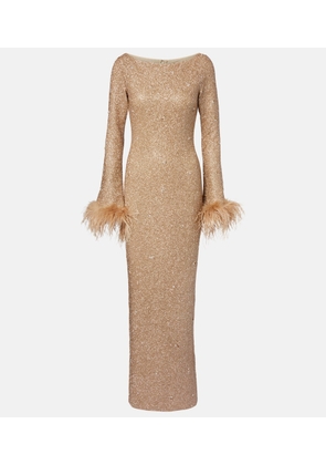 Clio Peppiatt Mae embellished feather-trimmed gown