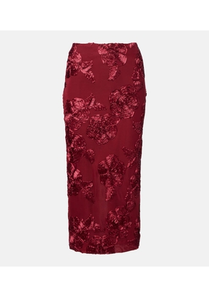 Rotate Floral-applique mesh pencil skirt