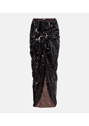 Rotate Asymmetric gathered sequined maxi skirt