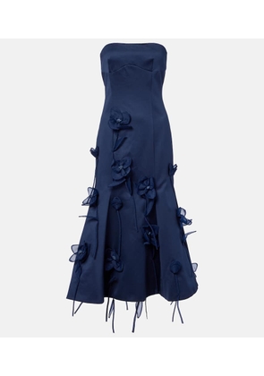 Rotate Floral-applique satin midi dress