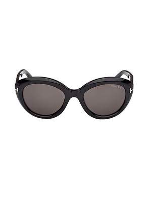 TOM FORD Cat Sunglasses in Shiny Black & Smoke - Black. Size all.
