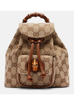 Gucci Bamboo Medium leather-trimmed canvas backpack