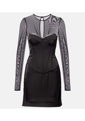 Rotate Mesh-trimmed satin corset dress