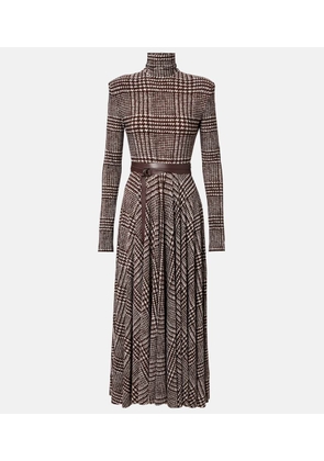Norma Kamali Belted houndstooth turtleneck midi dress