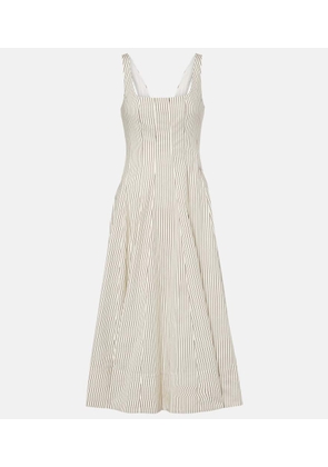 Staud Striped pleated cotton midi dress