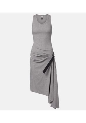 Loewe Belted ribbed-knit draped cotton-blend midi dress