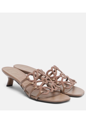 Loewe Petal Anagram embellished suede mules