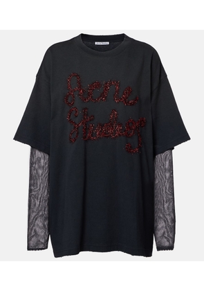 Acne Studios Layered cotton jersey and mesh T-shirt