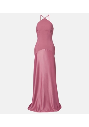 Solace London Florie satin-trimmed halterneck gown