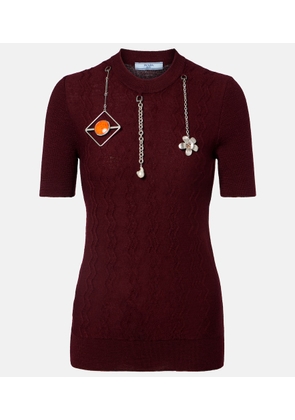 Prada Embellished knitted virgin wool top