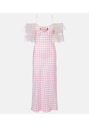 Rodarte Floral-applique printed silk slip dress