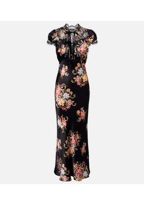 Rodarte Floral lace-trimmed silk midi dress