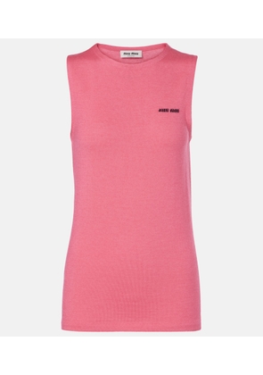 Miu Miu Logo cashmere and silk top