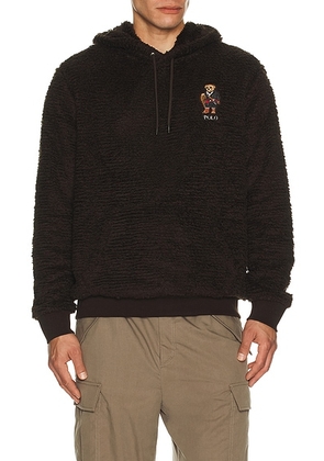 Polo Ralph Lauren Long Sleeve Curly Hi-Pile Novelty Holiday Bear Hoodie in Antique Brown - Brown. Size L (also in M, S, XL/1X, XXL/2X).