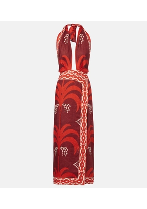 Johanna Ortiz Printed open-back linen midi dress