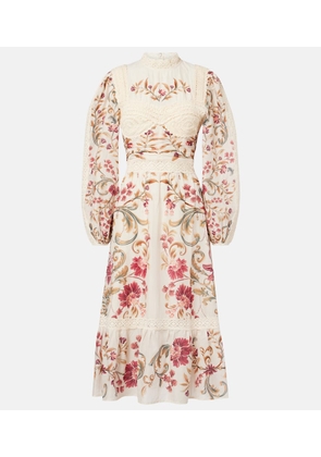 Farm Rio Crochet-trimmed cotton midi dress