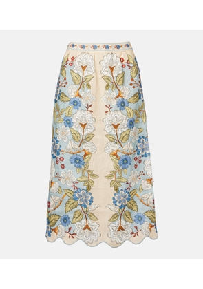 Farm Rio Floral linen midi skirt