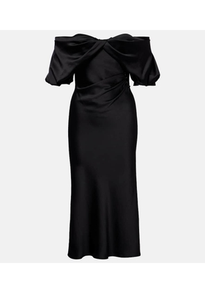 McQueen Draped off-shoulder satin midi dress