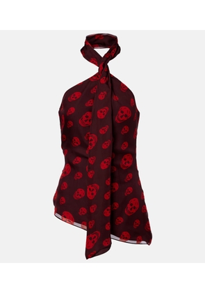 McQueen Skull scarf-detail halterneck silk top