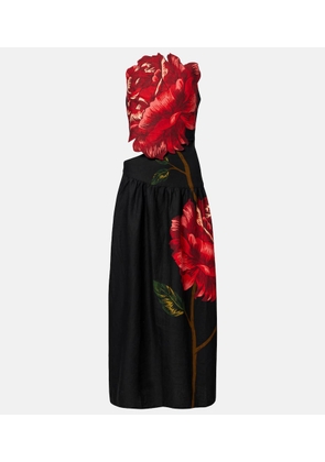 Farm Rio Floral-applique linen-blend cocktail dress