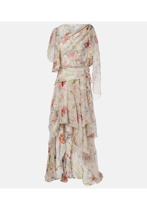 McQueen Floral asymmetric silk chiffon gown