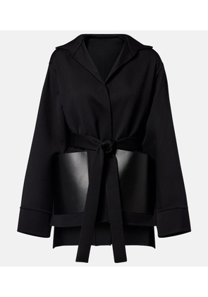 Alaia Leather-trimmed virgin wool wrap jacket