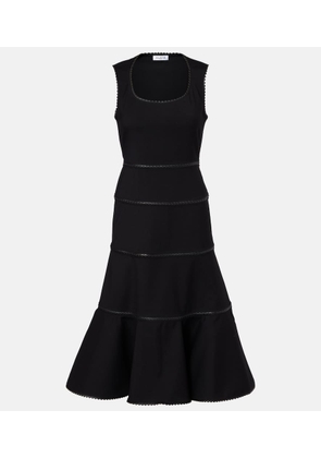 Alaia Leather-trimmed wool midi dress