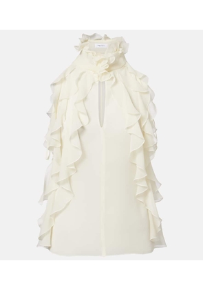 McQueen Ruffled cutout silk georgette top