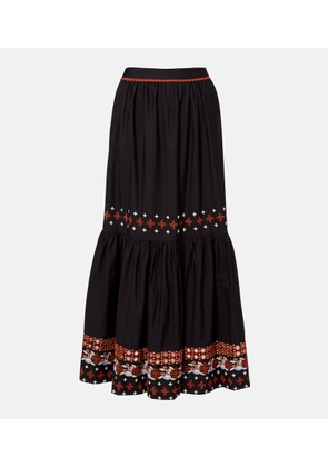 Farm Rio Embroidered cotton maxi skirt