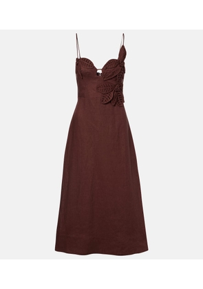 Farm Rio Applique linen midi dress