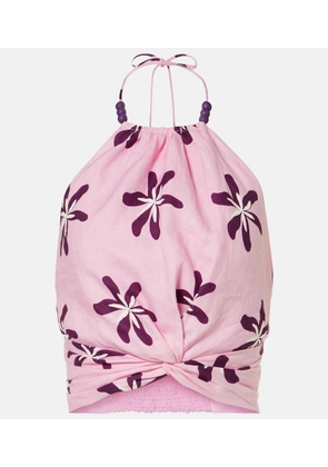 Cala de la Cruz Lodi floral halterneck linen crop top