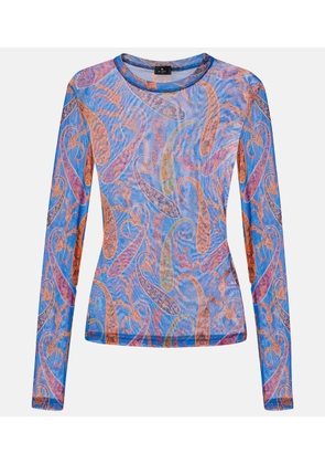 Etro Semi-sheer velvet-trimmed tulle top