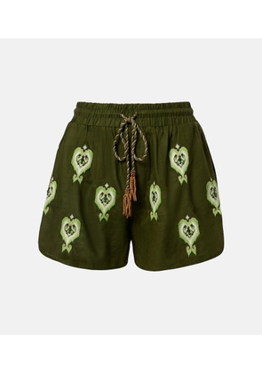 Farm Rio Embroidered linen-blend shorts