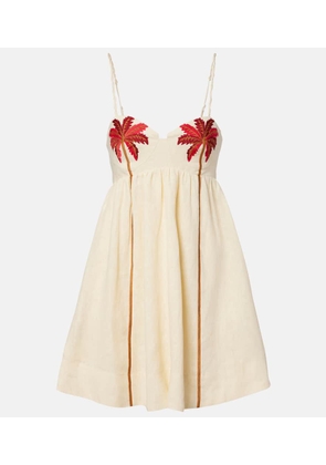Farm Rio Coconut Tree embroidered linen minidress