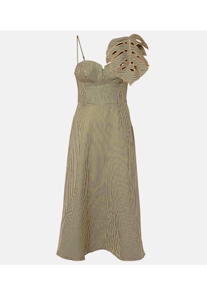 Farm Rio Striped Monstera linen midi dress