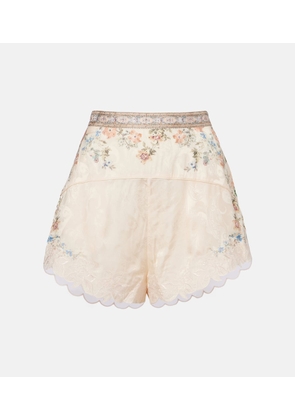 Camilla Embellished floral lace-trimmed high-rise shorts