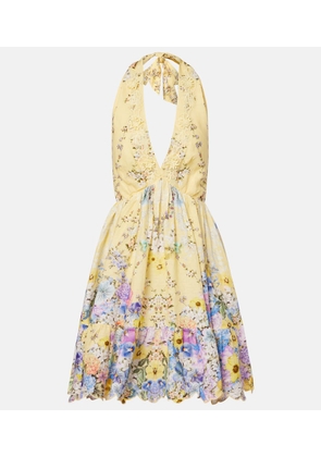 Camilla Embellished floral halterneck linen minidress