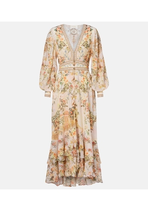 Camilla Embellished floral silk crepe maxi dress