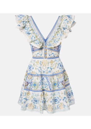 Camilla Embellished floral linen minidress