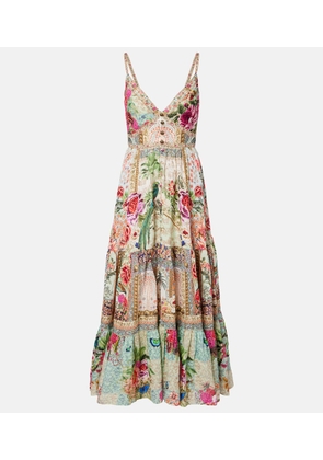 Camilla Embellished floral linen maxi dress