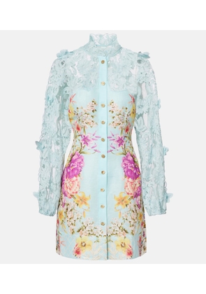 Camilla Embellished lace-trimmed linen and silk minidress