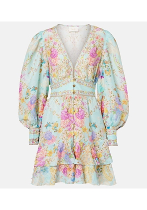 Camilla Embellished floral linen and silk minidress