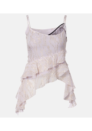 Jacques Wei Printed ruffled asymmetric silk-blend top