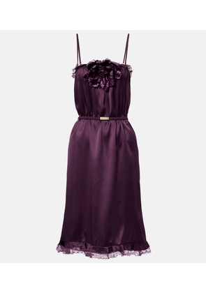 Gucci Lace-trimmed silk satin midi dress