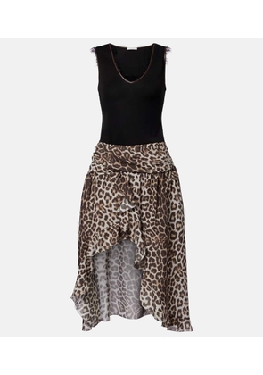 Jacques Wei Lace-trimmed leopard-print asymmetric midi dress