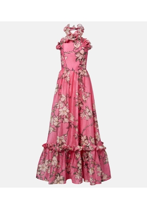 Leo Lin Isabelle floral ruffled linen-blend gown