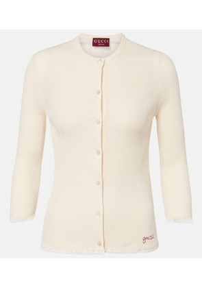 Gucci Lace-trimmed ribbed-knit cotton cardigan