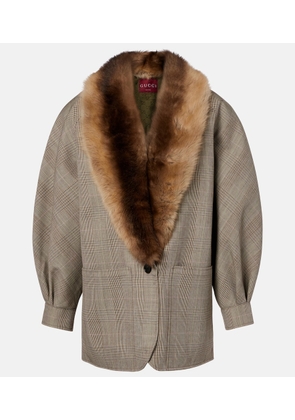 Gucci Checked shearling-trimmed wool jacket