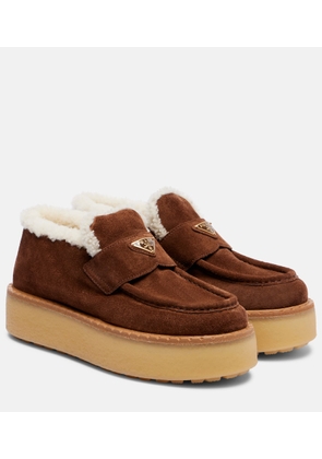 Prada Shearling-lined suede loafers